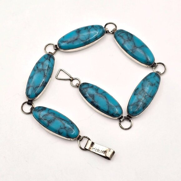 Unbranded Jewelry - VTG Sterling Silver & Turquoise Link Tennis Bracelet 7" Southwestern